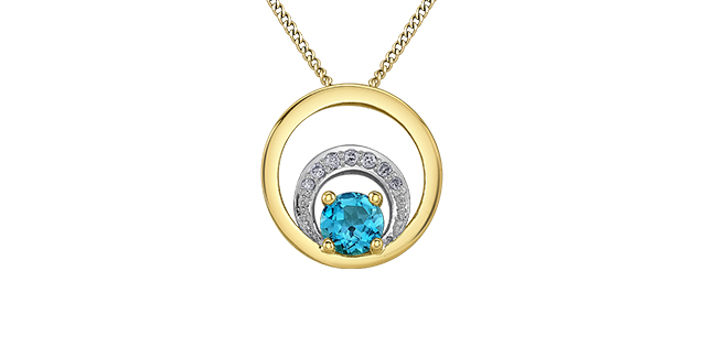 Pendentif or jaune 10 carats, topaze bleue, 3 points de diamant total - DX974YBTZ - Corona