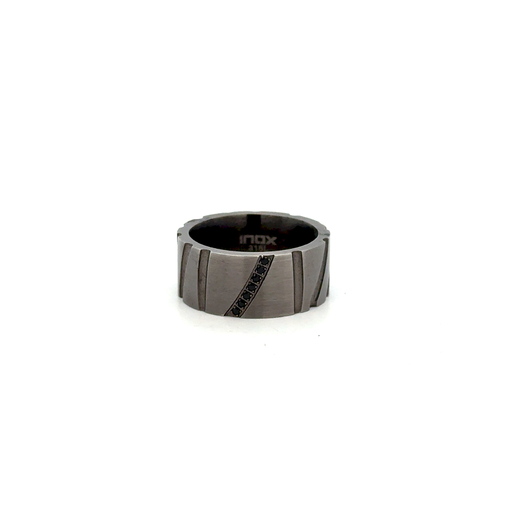 Jonc acier inoxydable anthracite, zircons noirs