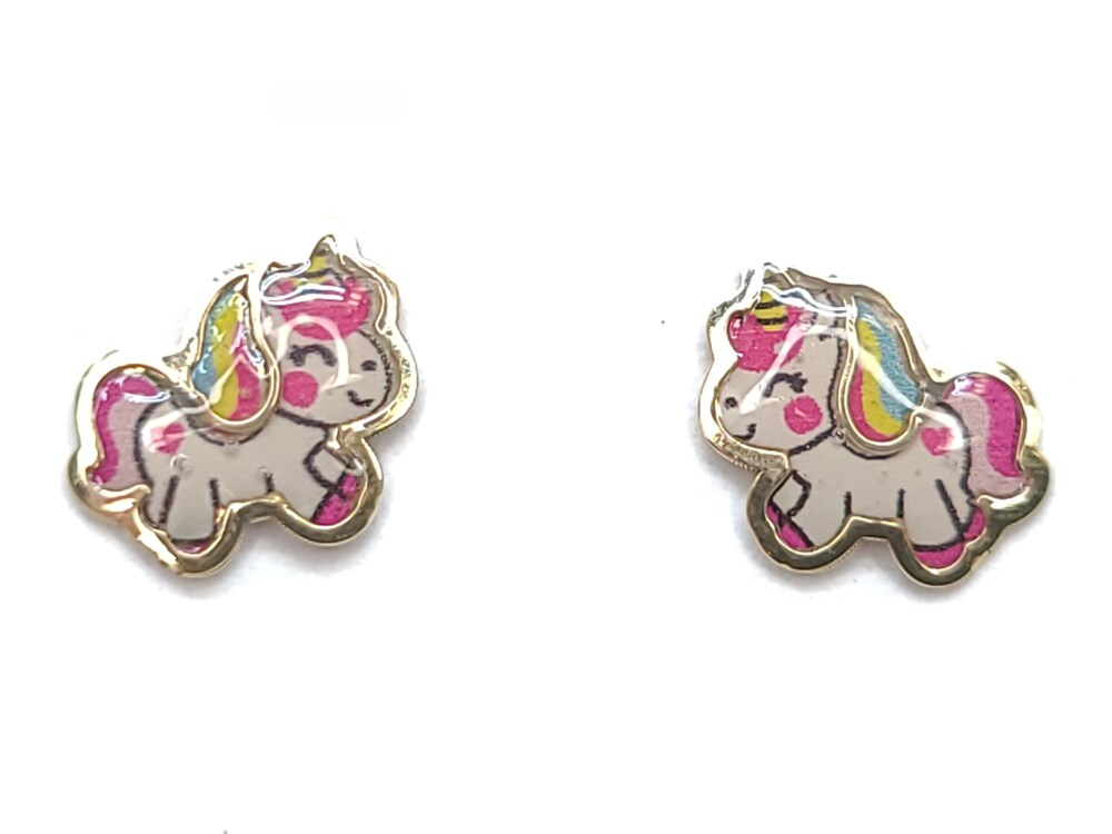 Boucles d'oreilles enfant Licorne Or Jaune et Email