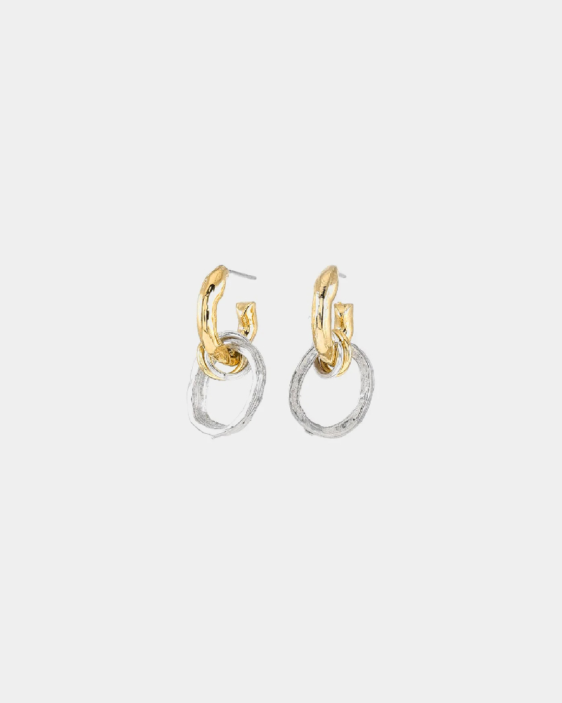 Boucles d'oreilles pendantes étain 2 tons (jaune et blanc), acier inoxydable - VENUSA-2TONS - Anne-marie Chagnon