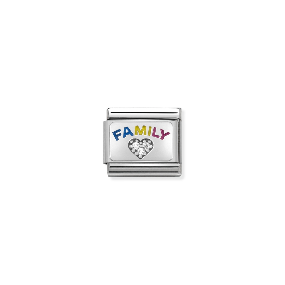 Maille classique famille, acier inoxydable, argent, zircons incolores, émail coloré - 33030608 - NOMINATION