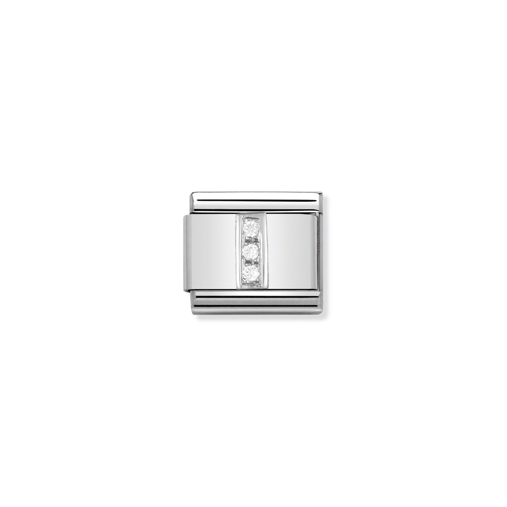 Maille classique lettre I, acier inoxydable, argent, zircons incolores - 33030109 - NOMINATION