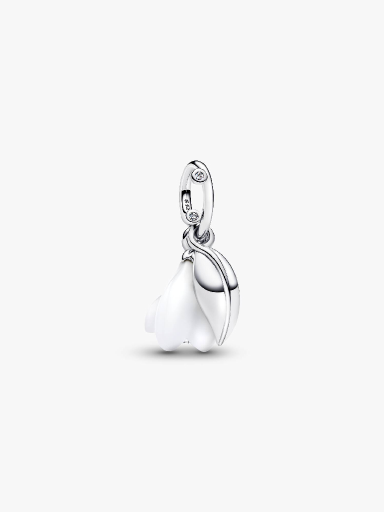 Bille fleur magique, argent, verre de Murano blanc, zircons incolores