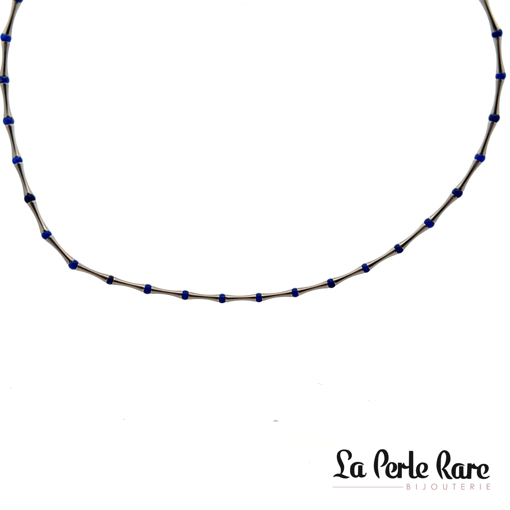 Collier acier, billes bleues - 175-41115 - Steelx