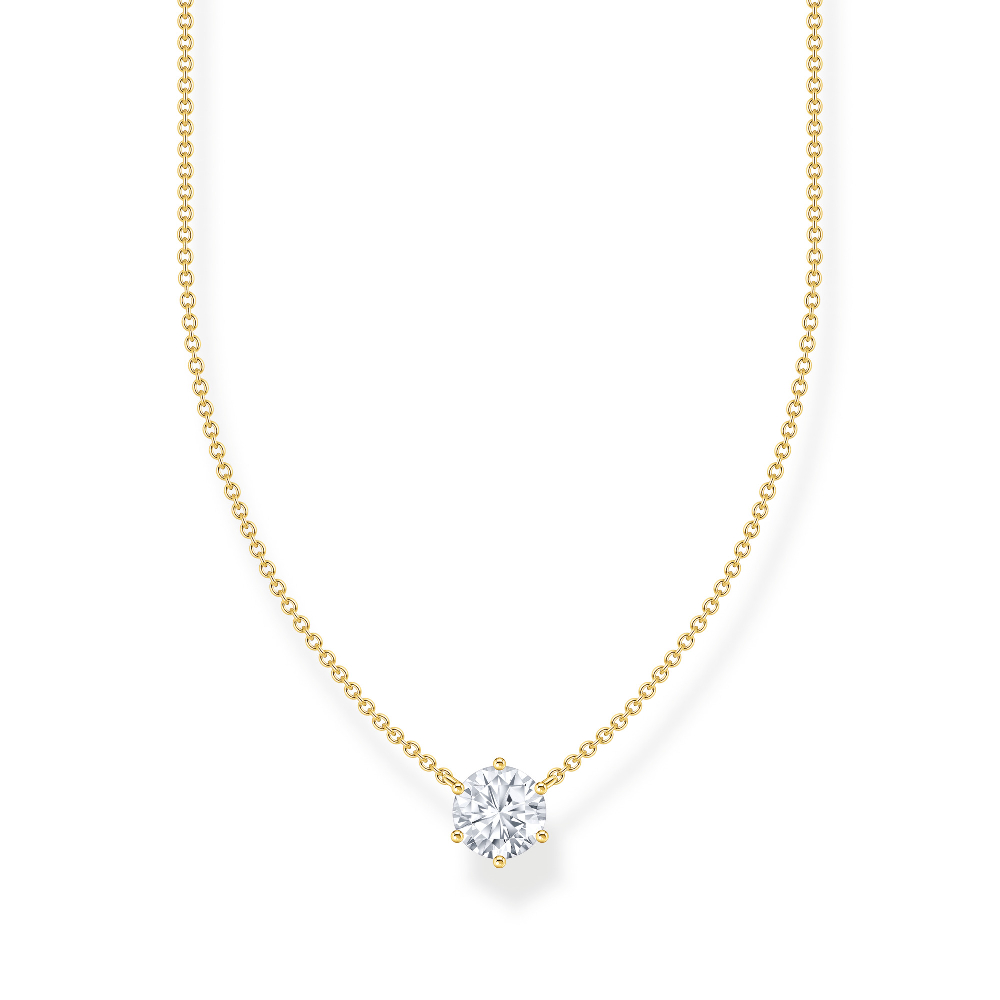 Collier solitaire, argent doré, zircon