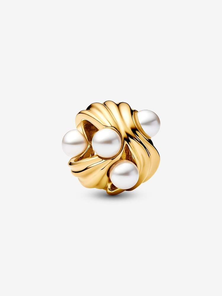 Bille vagues abstraites, métal unique plaqué d'or 14 carats, perles synthétiques - 763915C01 - Pandora