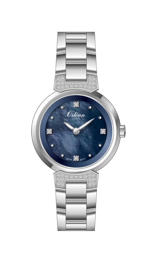 Montre acier, fond bleu, zircons - ME3574 - Orlean