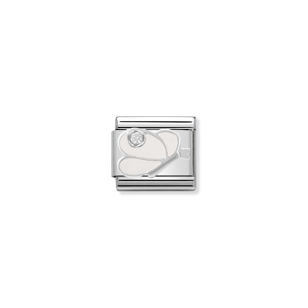 Maille classique papillon, acier inoxydable, argent, zircon incolore, émail blanc - 33030508 - NOMINATION
