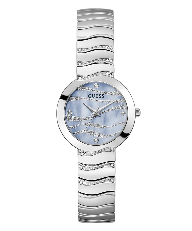 Montre acier inoxydable, zircons incolores, fond nacré bleu - GW0871L1 - Guess