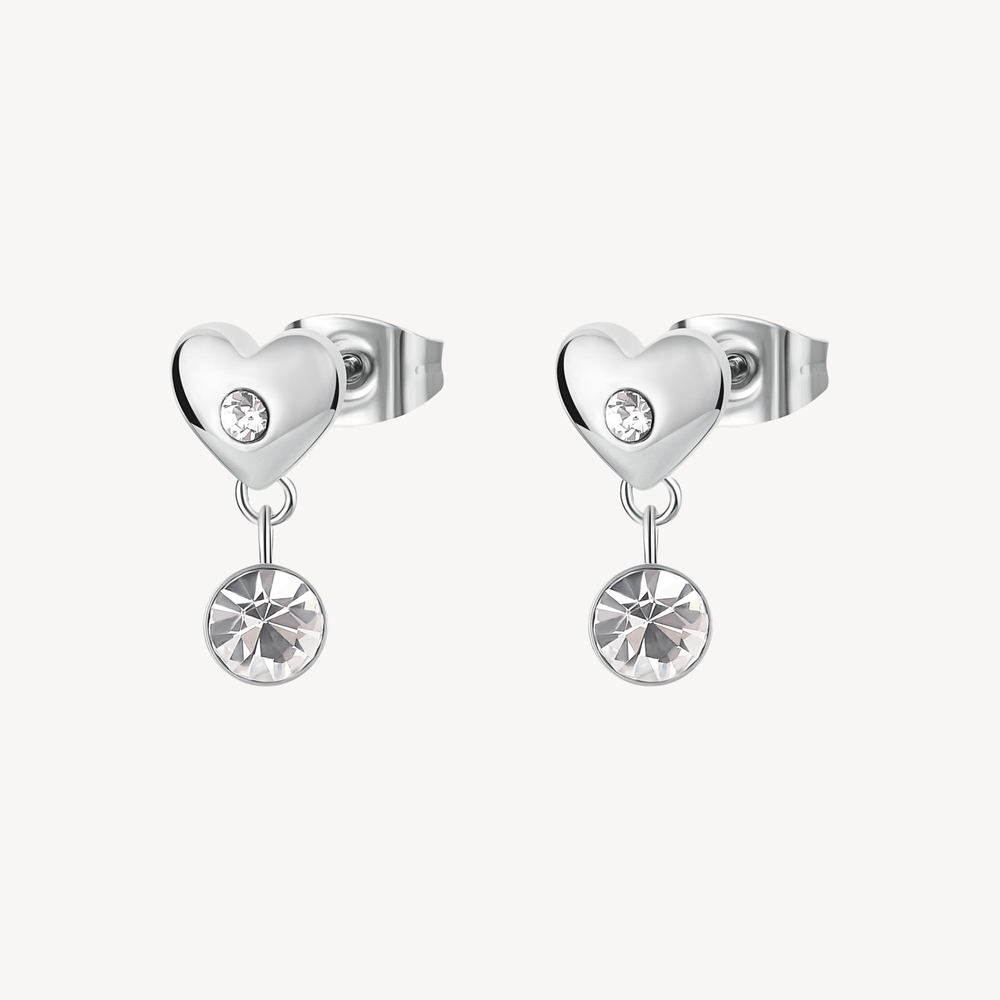 Boucles d'oreilles fixes coeurs, acier inoxydable, cristaux incolores - BHKE176 - Brosway Italia