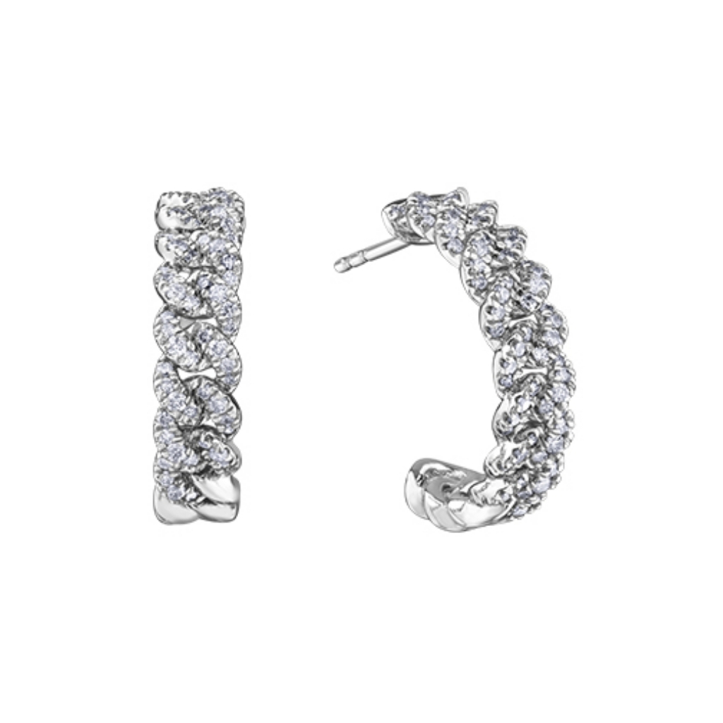 Boucles d’oreilles anneaux en or blanc 10K avec 66 points de diamants - DX890W66 - Corona