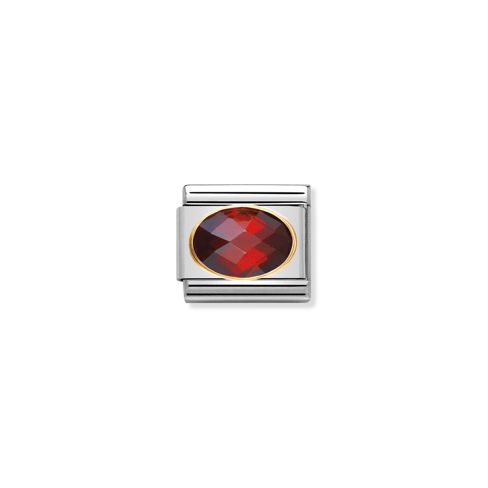 Maille classique acier inoxydable, or jaune 18 carats, zircon rouge - 030601005 - NOMINATION