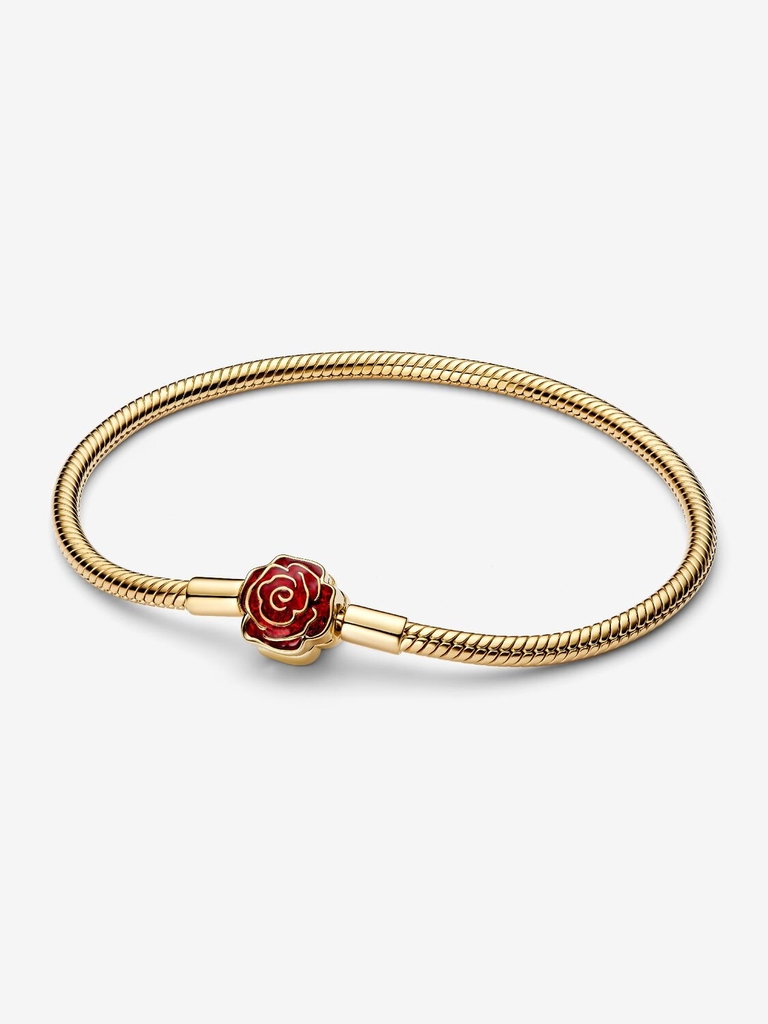Bracelet Disney La Belle et la Bête, rose enchantée, métal unique plaqué d'or 14 carats, émail rouge - 564019C01-17 - Pandora