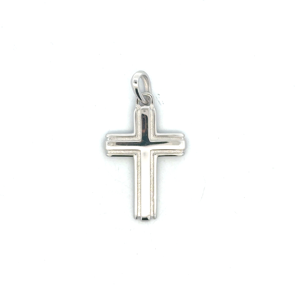 Pendentif croix texturée, argent rhodié