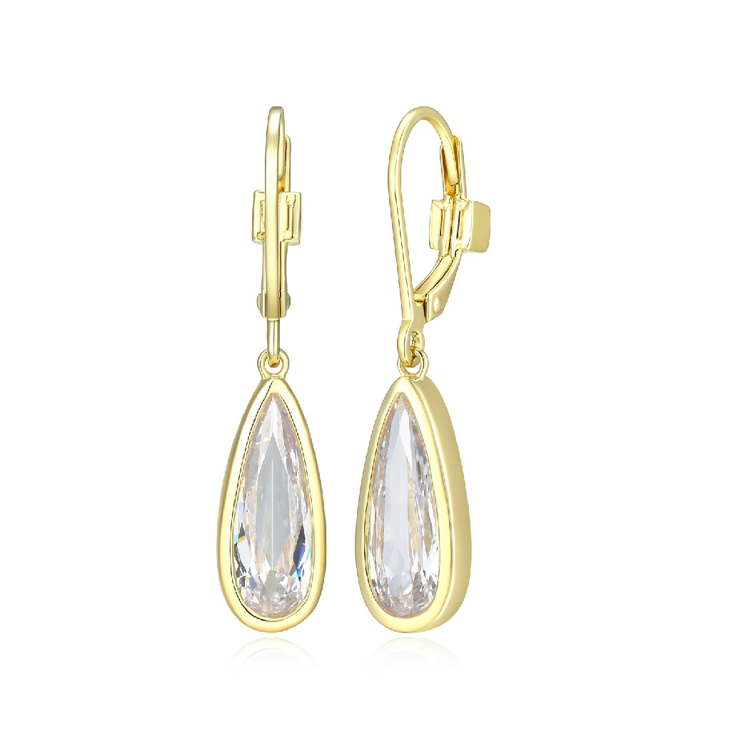 Boucles d'oreilles pendantes argent fintion or jaune, zircons incolores - 32LCV00003 - Elle