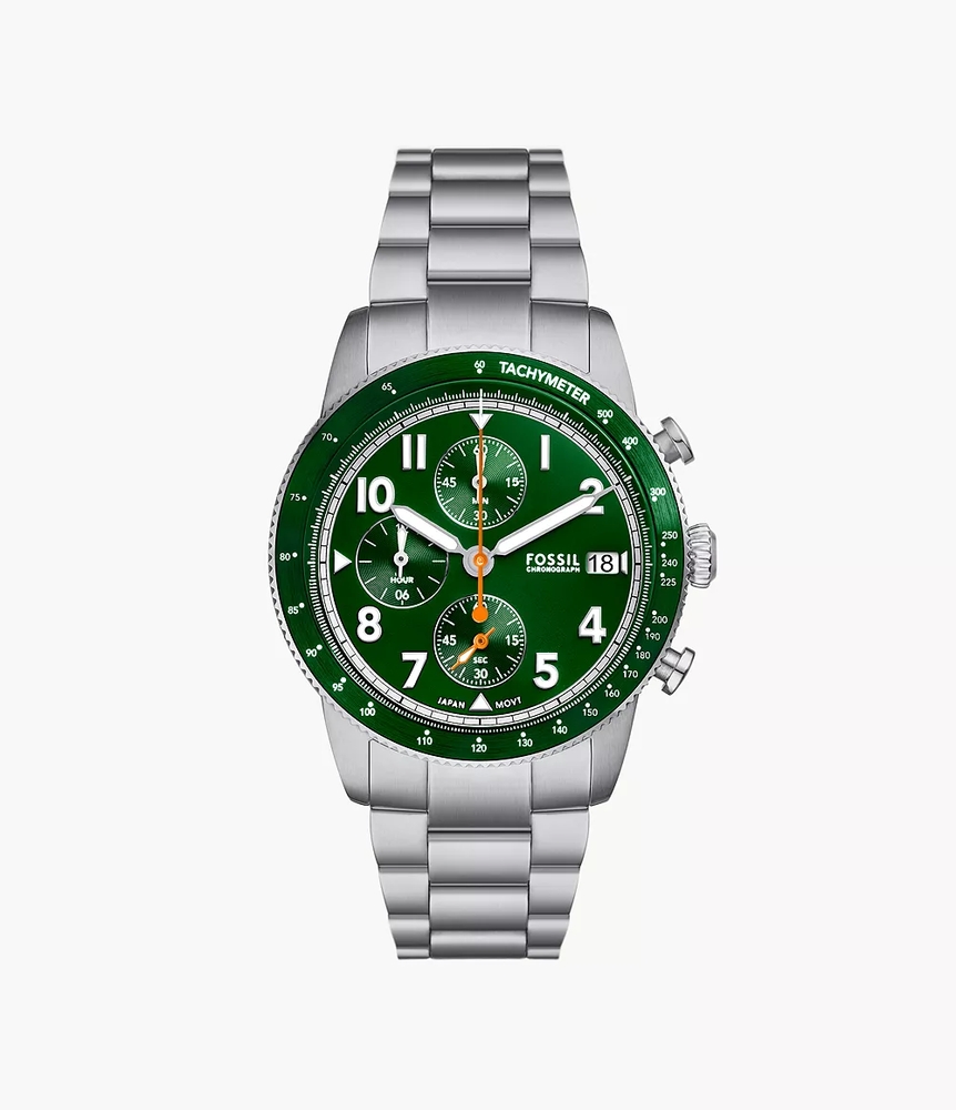 Montre chronographe, acier inoxydable, fond vert - FS6048 - Fossil