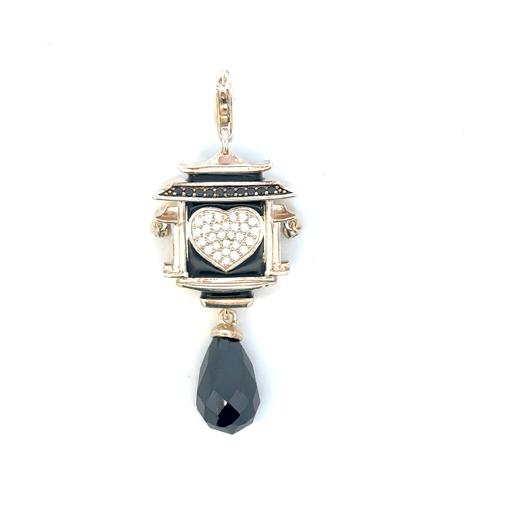 Charm lanterne, argent, zircons noirs Charm lanterne, argent, zircons noirs