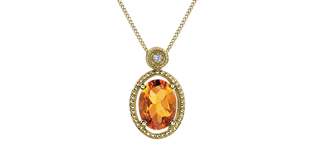 Pendentif or jaune citrine et 1 point diamant 