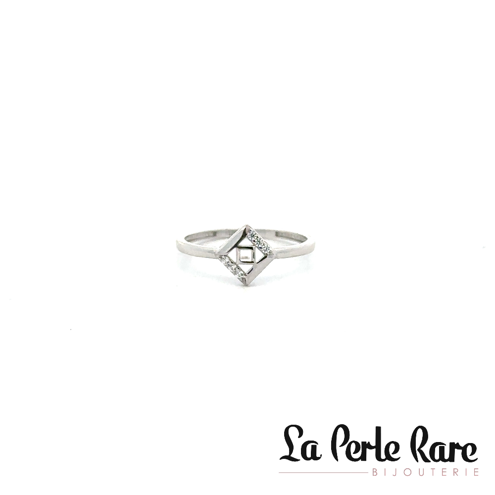 Bague or blanc 10 carats, zircons incolores - RMDD01-1860-B - Exclusivités