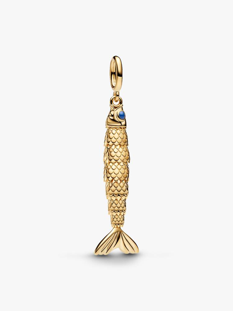 Bille poisson articulé, métal unique plaqué d'or 14 carats, émail bleu