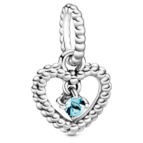 Bille coeur perlé, argent, cristal bleu aquatique - 798854C01 - Pandora