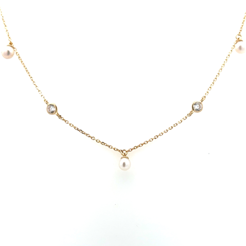 Collier or jaune 10 carats, perles d'eau douce, zircons incolores - GA47394 - Pure Romance