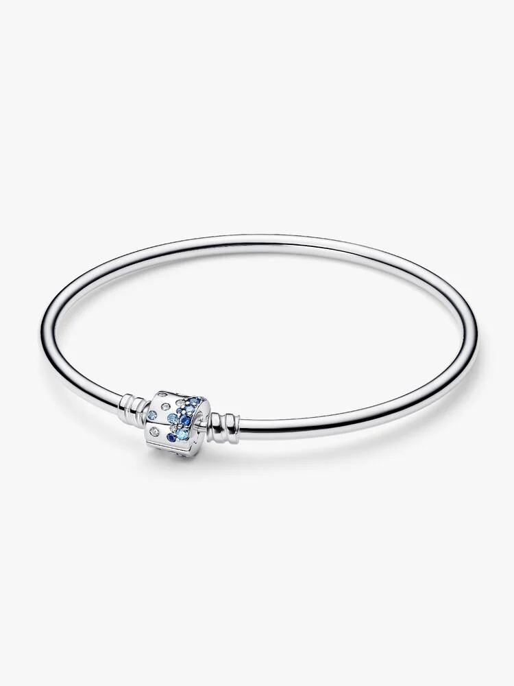 Bracelet rigide, argent, zircons bleus et blancs