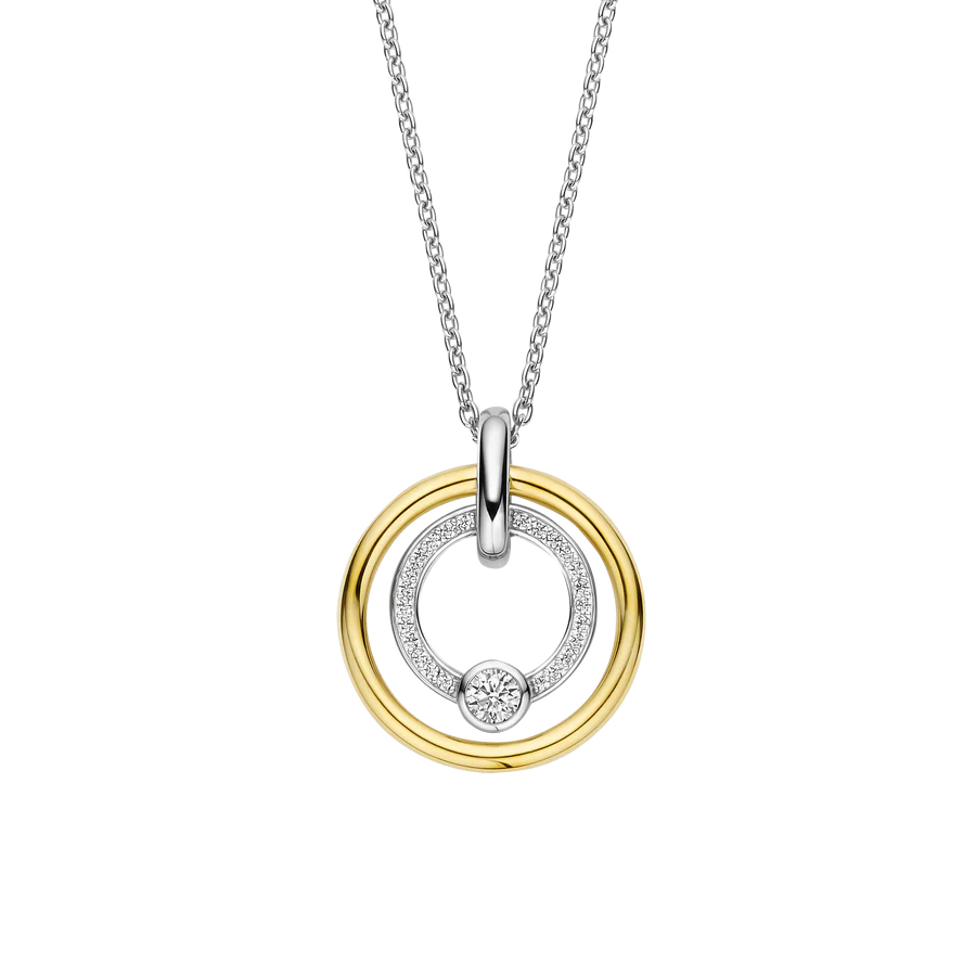 Pendentif cercles, argent 2 tons (blanc/jaune), zircons incolores - 34056ZY-42 - Ti Sento