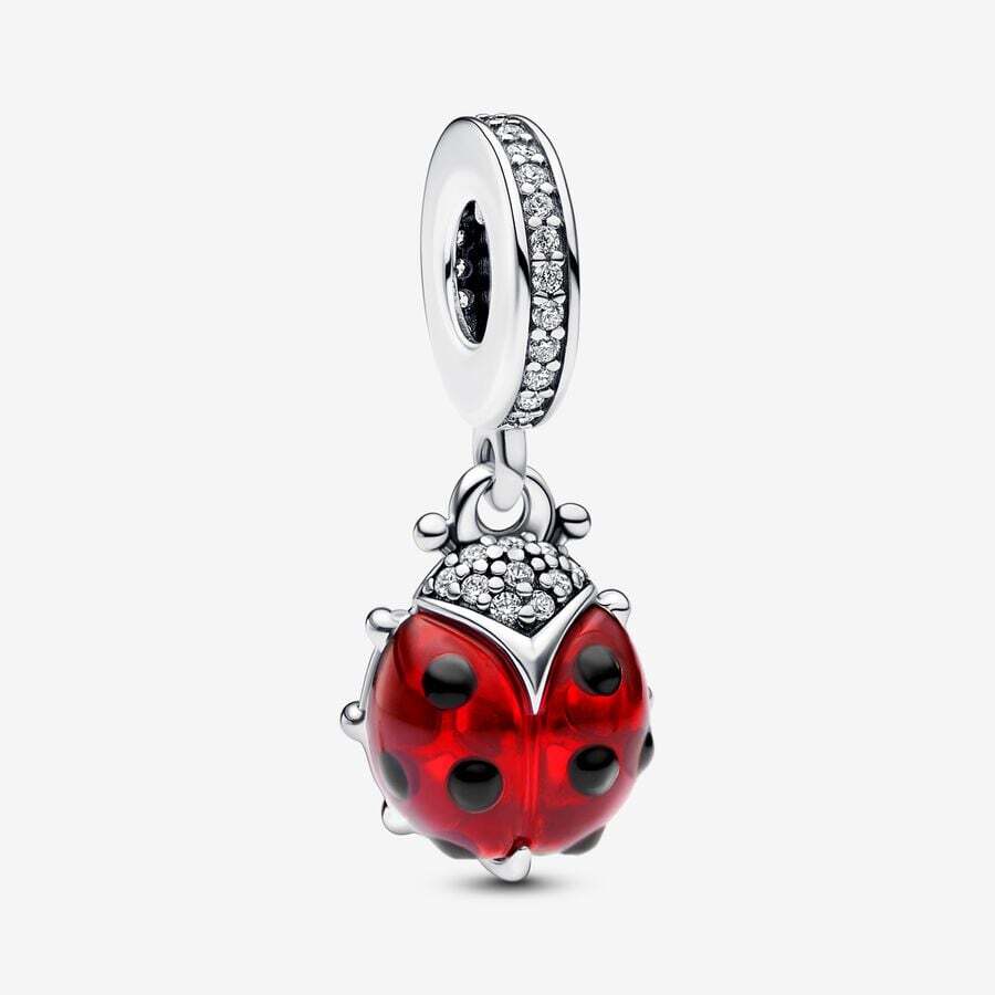 Bille coccinelle, argent, cristaux rouges, émail noir, zircons - 792571C01 - Pandora