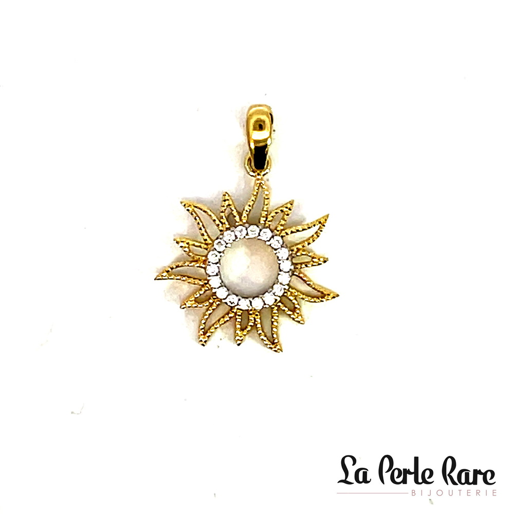 Pendentif soleil, or jaune 10 carats, zircons incolores - PDG-437-J - Exclusivités