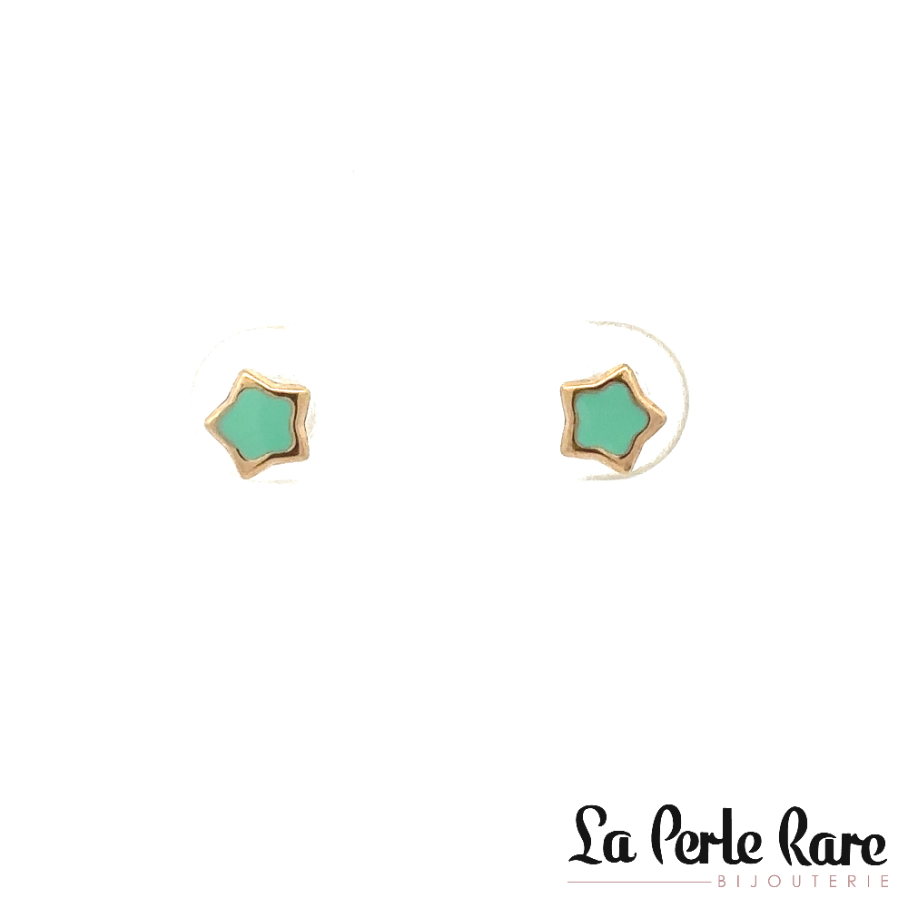 Boucles d'oreilles fixes vissées étoiles, or jaune 10 carats, émail vert - 13316-VERT - Exclusivités