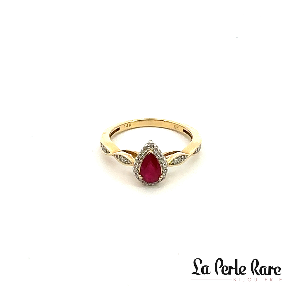 Bague or jaune, rubis, 10 pts dia tot - SKR33531-10RD - Sk Diamonds