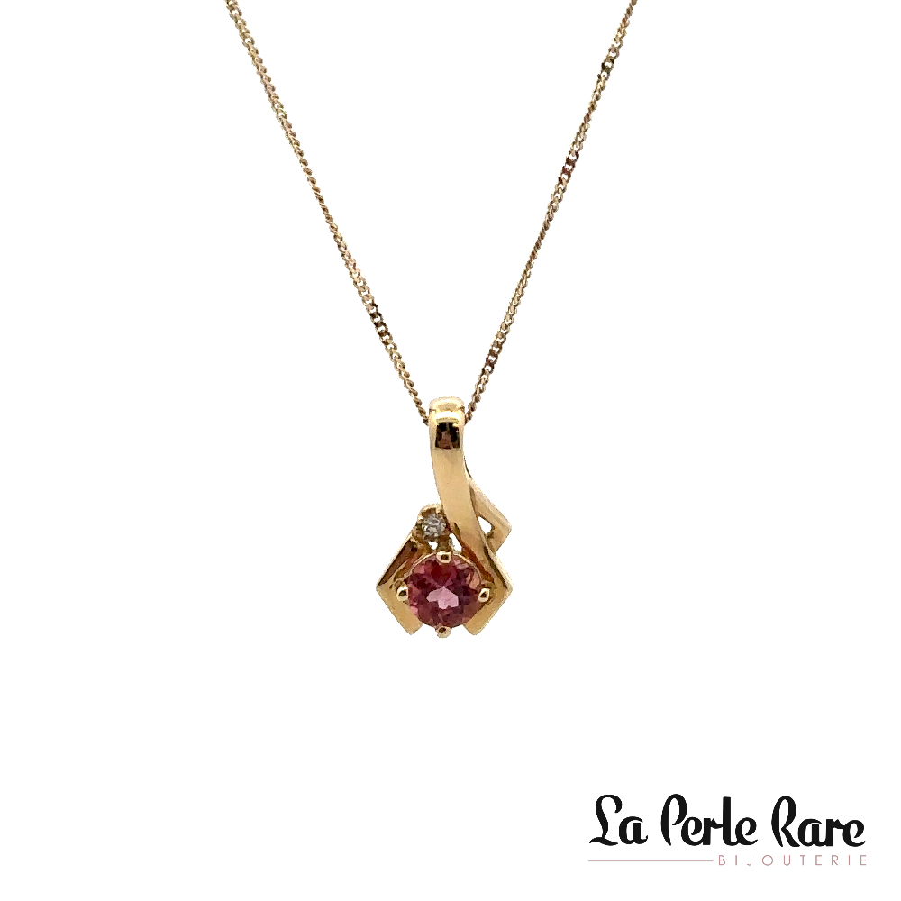 Pendentif or jaune 10 carats, tourmaline rose, diamant de 1 point - P2704W-6C - Corona