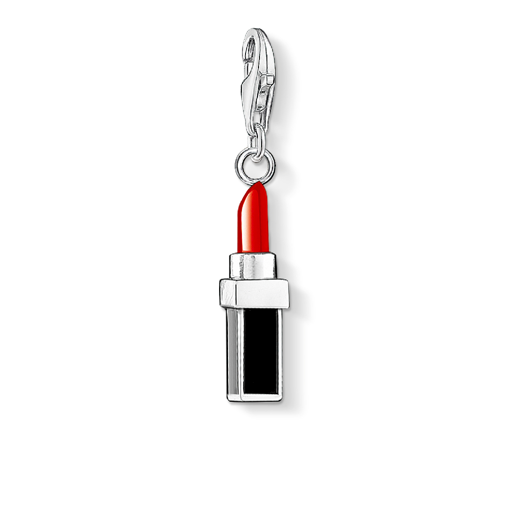 Charm rouge à lèvre, argent, émail noir et rouge