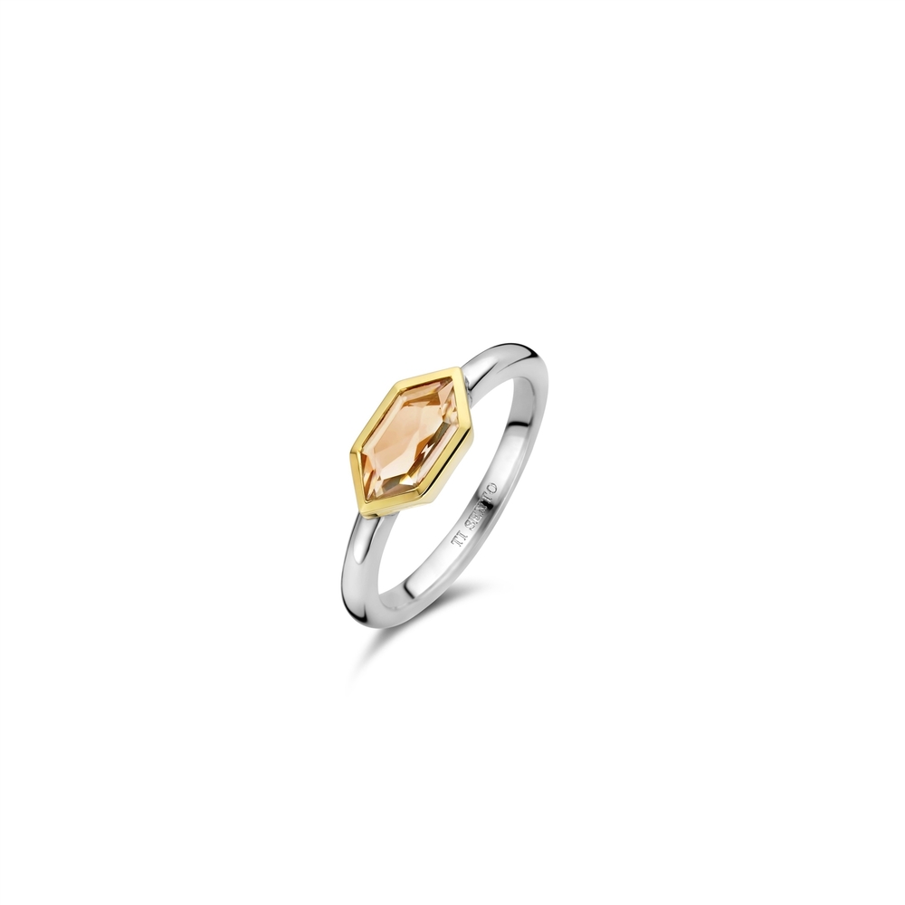 Bague argent 2 tons (blanc/jaune), zircon rose - 12312NU-54 - Ti Sento