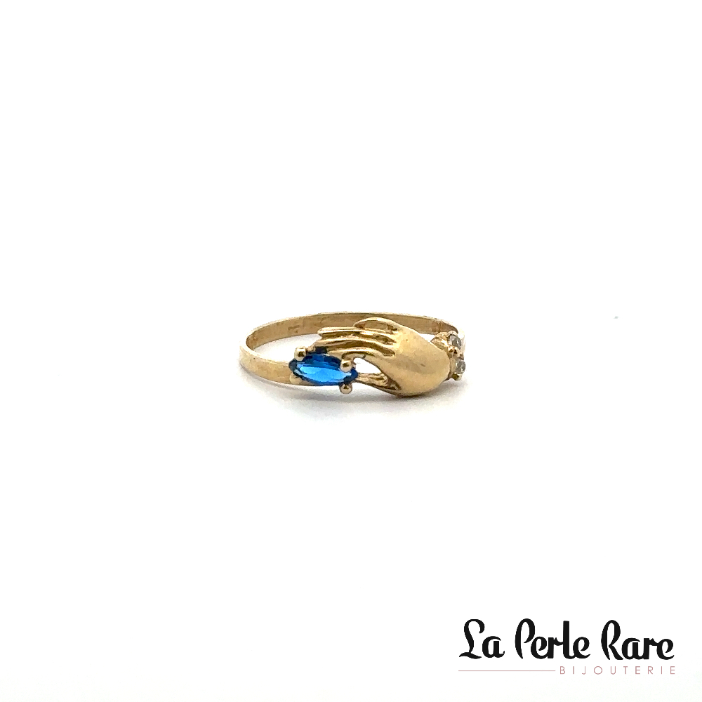 Bague or jaune 10 carats, zircons blancs et bleu - 2526 - Exclusivités