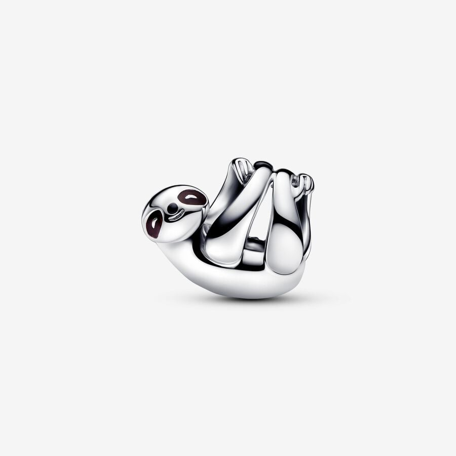 Hanging sloth charm, silver, black enamel Hanging sloth charm, silver, black enamel