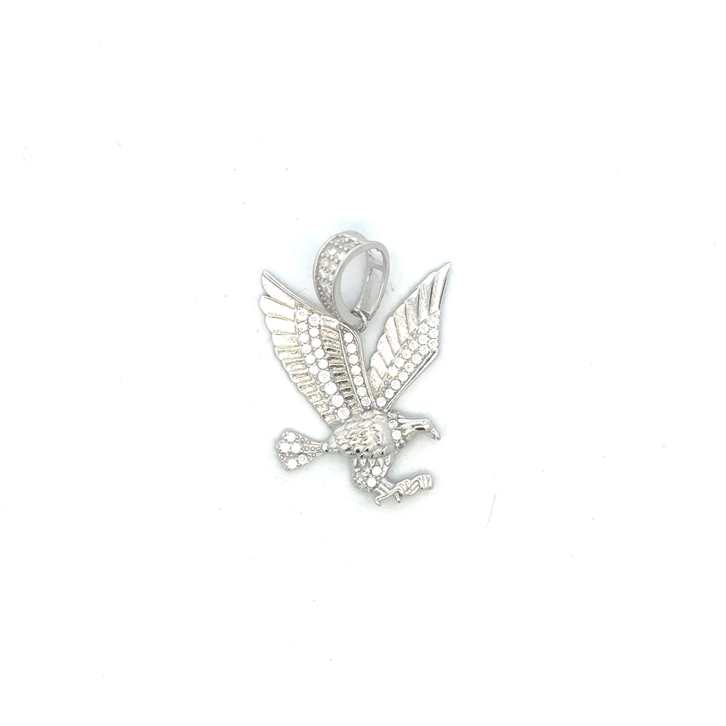 Pendentif aigle, argent rhodié, zircons incolores