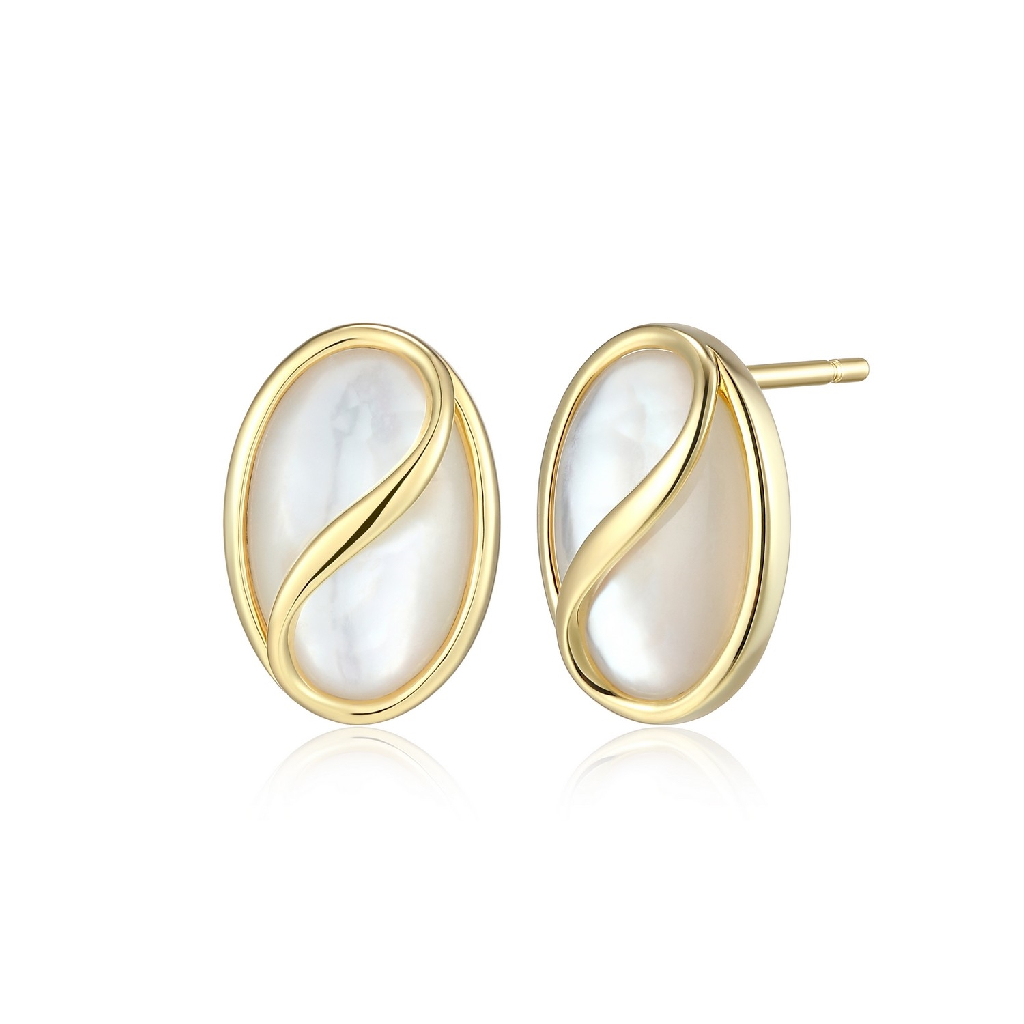 Boucles d'oreilles fixes argent finition or jaune, nacre de perle