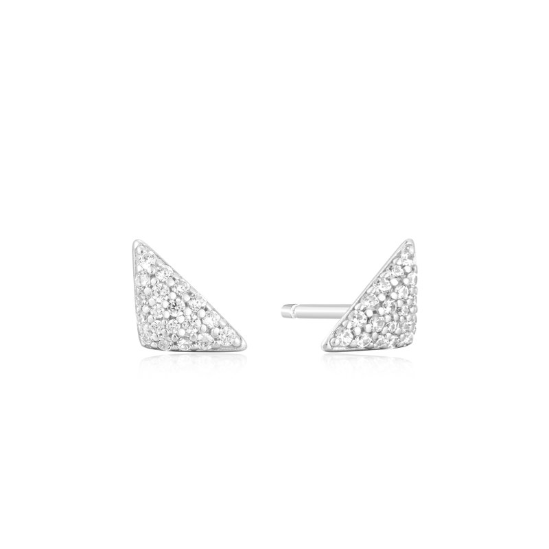 Boucles d'oreilles fixes triangulaires, argent rhodié, zircons incolores - E059-06H - Ania Haie