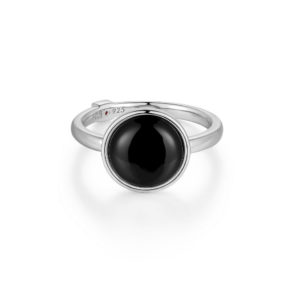 Bague argent rhodié, agate noire - R4LAKM27AC - Elle