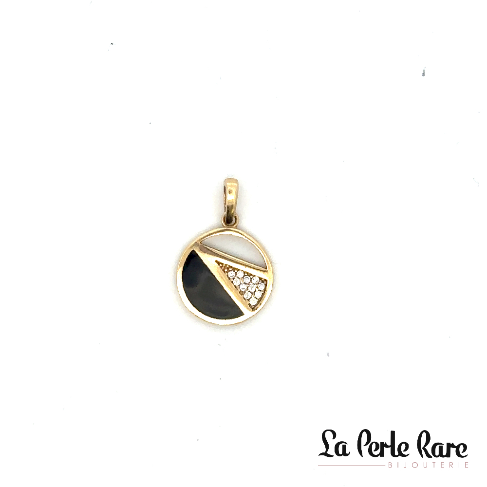 Pendentif or jaune 10 carats, émail noir, zircons incolores - PAS-142-J - Exclusivités