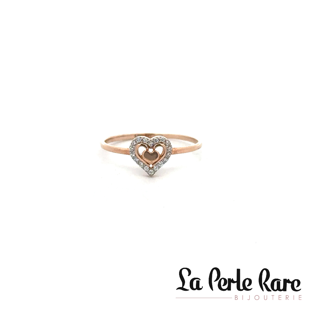 Bague coeur, or rose 10 carats, zircons incolores - MAS-36-R-BG - Exclusivités