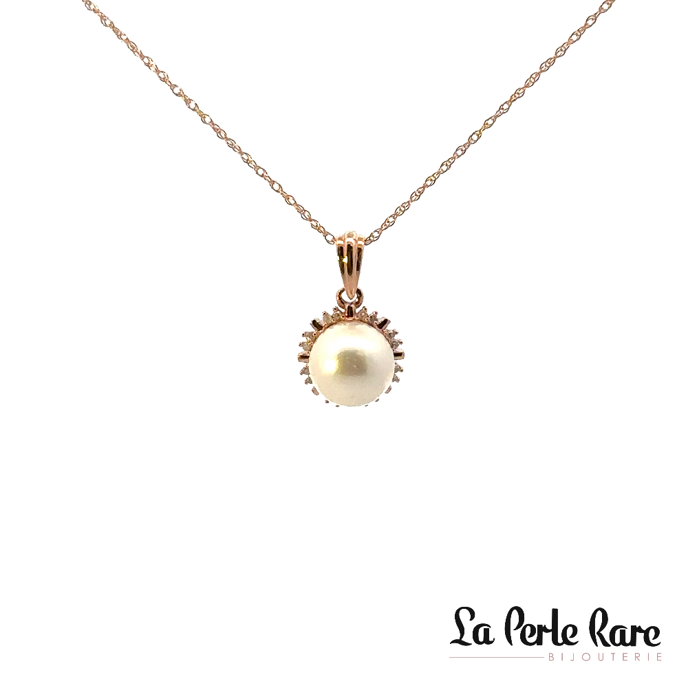 Pendentif or rose 10 carats, perle, diamants - LPR-2530 - Exclusivités