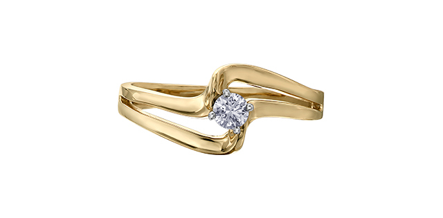 Bague or 2 tons (jaune/blanc) 10 carats, diamant canadien de 10 points, certificat - AM599YW10 - Corona