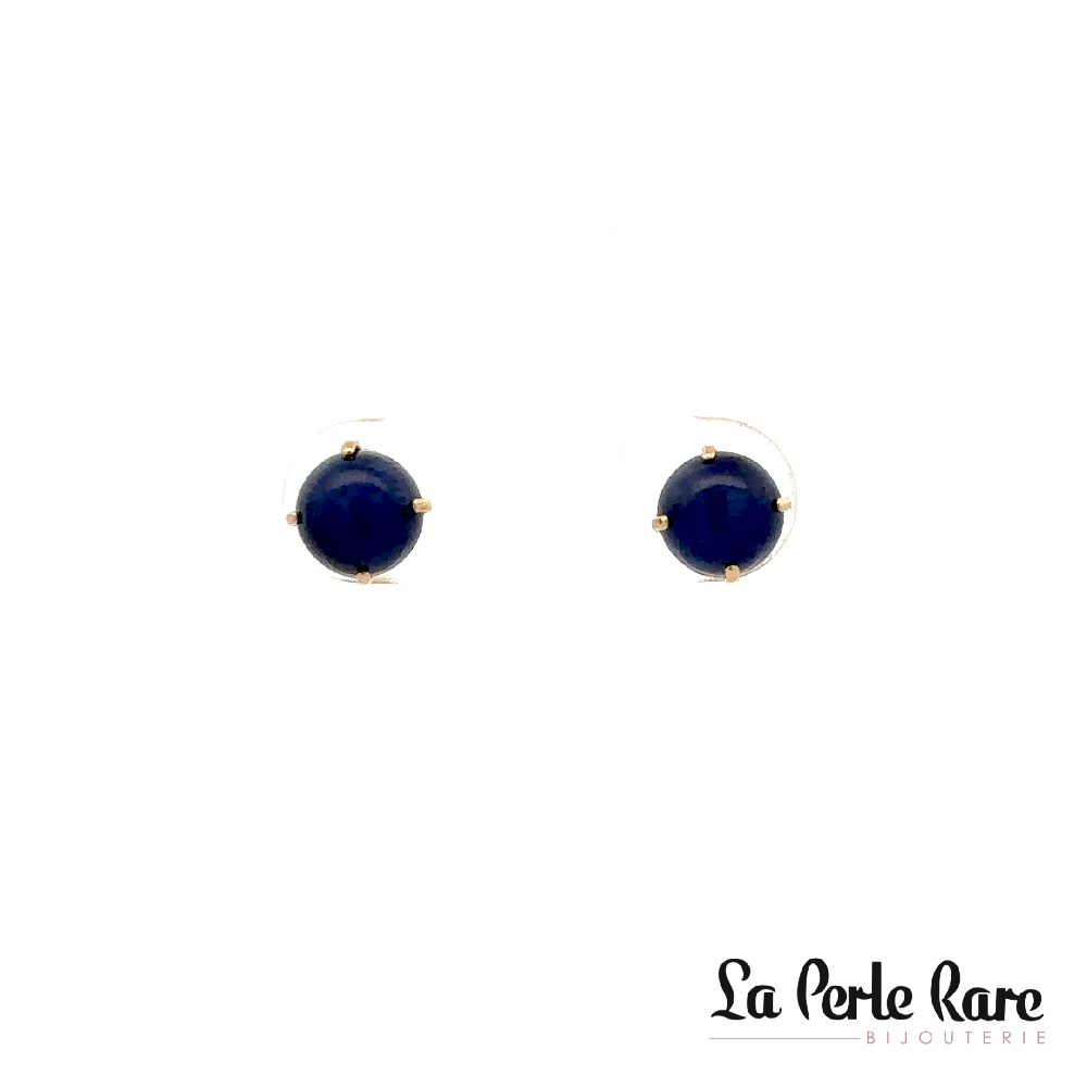 Boucles d'oreilles fixes or jaune 14 carats, saphirs étoilés 6 mm - LPR-2517 - Exclusivités