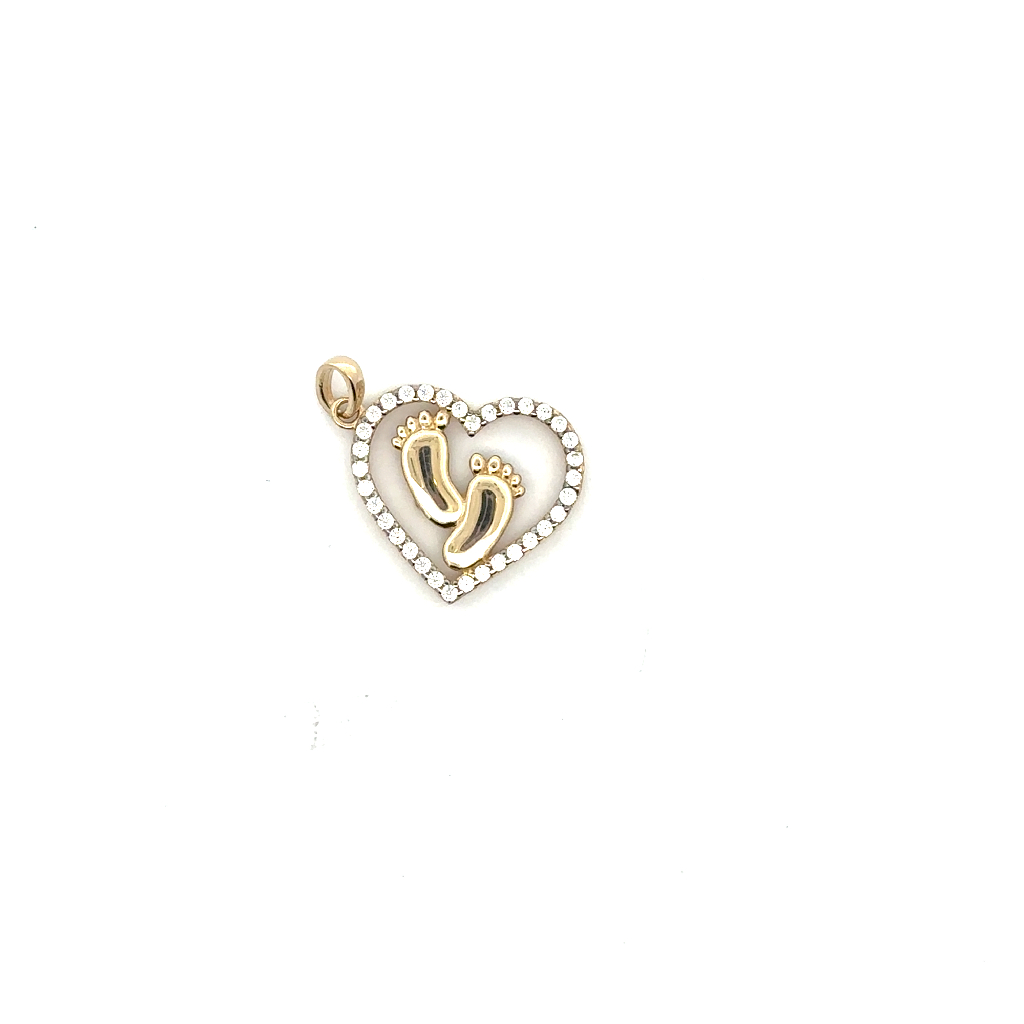 Pendentif coeur et pieds, or jaune 10 carats, zircons incolores - POZ-991-J - Exclusivités