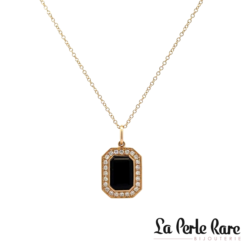 Pendentif or jaune, onyx, 27 pts dia tot - SC55024889 - Shy