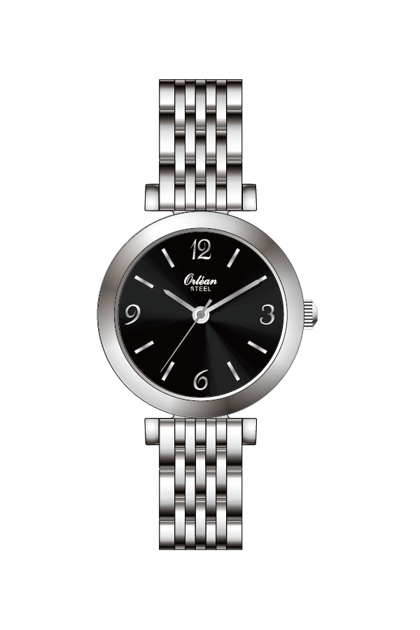 Montre acier inoxydable, fond noir - ME3608 - Orlean