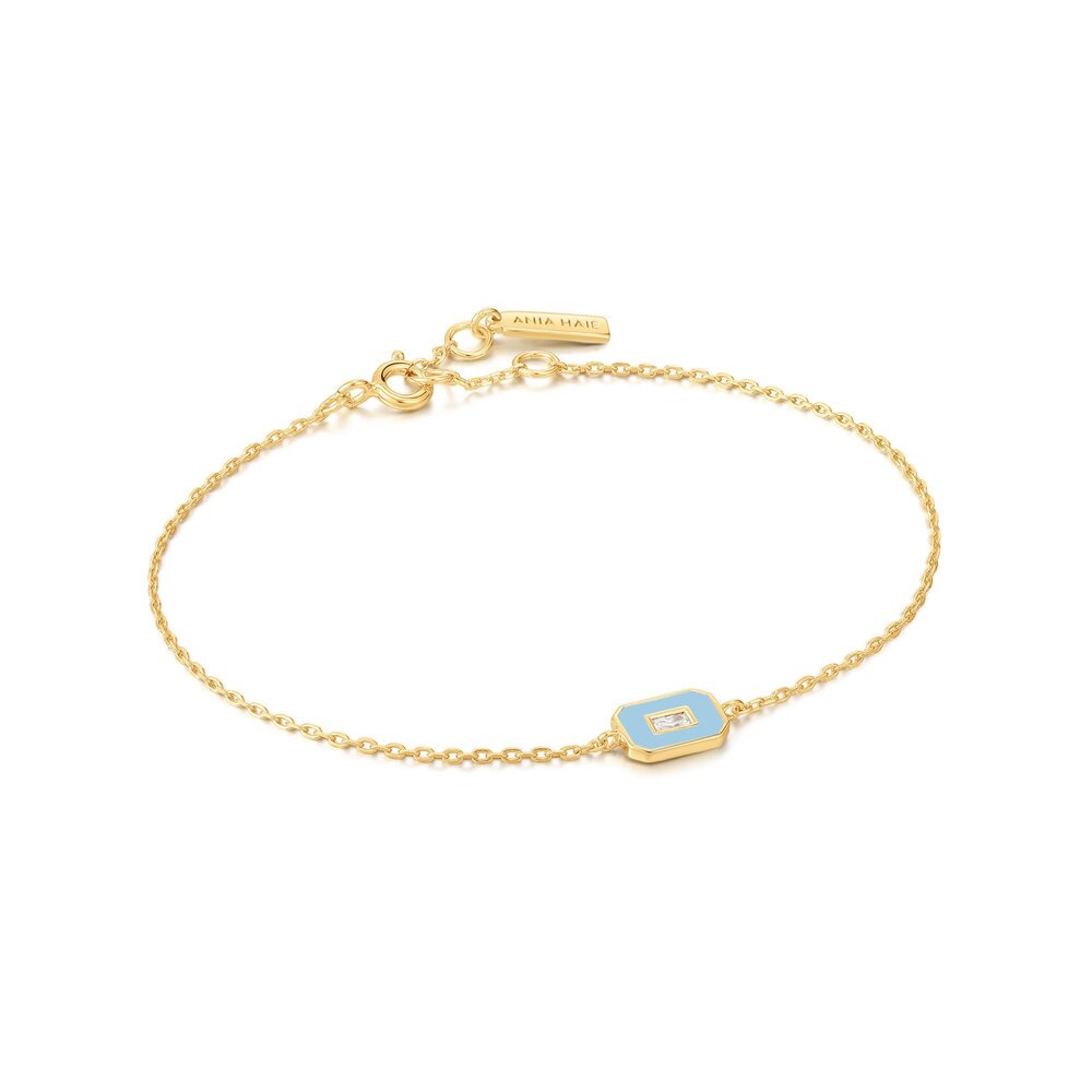 Bracelet argent doré, émail bleu, zircon